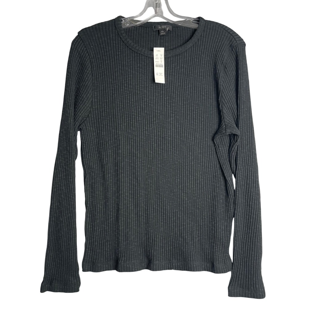 J. Crew Ribbed Crew Neck Sweater Womens XL Black Knit Lightweight Preppy Classic